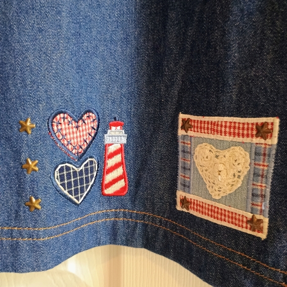 Vintage Koret City Blues Denim Shirt XL Patriotic Americana Appliqué Hearts... - Picture 6 of 16